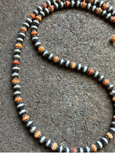 Load image into Gallery viewer, Sterling Silver Orange Spiny Oyster with 6mm Pearls Bead Necklace. 22 inch