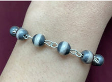 Load image into Gallery viewer, 8mm Rosary Navajo Pearls Sterling Silver Bead Bracelet. 7 Inch