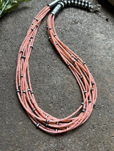 Load image into Gallery viewer, Sterling Silver Multi Strand Pink Coral W Pearls Bead Necklace 24 Inch