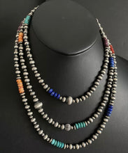 Load image into Gallery viewer, Long Sterling Silver Multi Stone Bead Necklace. 60 inch