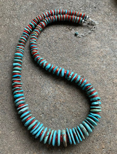 Sterling Silver Turquoise Coral Bead Necklace. 24.5 inch