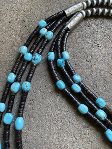 Sterling Silver Layered Multi Strand Turquoise Nuggets Bead Necklace 27 Inch.