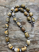 Load image into Gallery viewer, Sterling Silver Bumblebee Jasper Navajo Pearls Bead Necklace. 18 inch