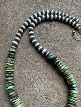 Load image into Gallery viewer, Sterling Silver Graduated Green Turquoise Bead Necklace. 18 inch