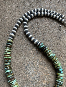 Sterling Silver Graduated Green Turquoise Bead Necklace. 18 inch