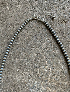 Sterling Silver 4mm Graduated Navajo Pearls Bead Necklace. 14 inch Choker