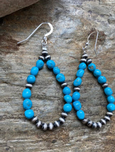 Sterling Silver Sleeping Beauty Turquoise W Navajo Pearls Earrings.