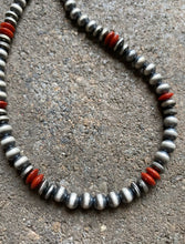 Load image into Gallery viewer, Sterling Silver Red Coral W 6mm Pearls Bead Necklace 18 inch