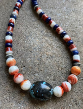 Load image into Gallery viewer, Sterling Silver Multi Stone Spiny Oyster Lapis Turquoise Bead Necklace 18 inch