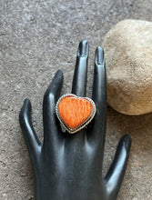 Load image into Gallery viewer, Native American Sterling Silver Orange Spiny Oyster Ring. Size 7.5 Signed