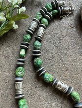 Load image into Gallery viewer, Sterling Silver Pearls Sonoran Gold Turquoise Nuggets Bead Necklace 22 inch