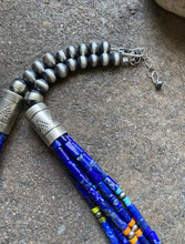 Load image into Gallery viewer, Sterling Silver Multi Strand Multi Stone Lapis Bead Necklace. 24 inch