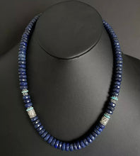 Load image into Gallery viewer, Sterling Silver Lapis W Turquoise Bead Necklace. 21 inch