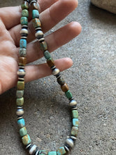 Load image into Gallery viewer, Sterling Silver Blue Green Turquoise W Navajo Pearls Bead Necklace 16 inch