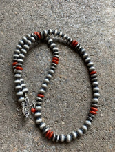 Load image into Gallery viewer, Sterling Silver Red Coral W 6mm Pearls Bead Necklace 18 inch