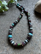 Load image into Gallery viewer, Sterling Silver Turquoise Nuggets W Purple Spiny Oyster Bead Necklace 19 inch