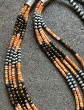 Load image into Gallery viewer, Sterling Silver Multi Strand Spiny Oyster Tigers Eye Bead Necklace. 28 inch