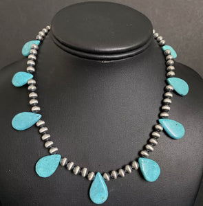 Sterling Silver Turquoise W Navajo Pearls Bead Necklace. 16 inch
