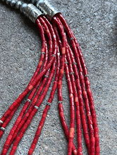 Load image into Gallery viewer, Sterling Silver Multi Strand Red Coral Bead Necklace 24 Inch