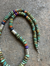 Load image into Gallery viewer, Sterling Silver Multi Stone Graduated Green Turquoise Bead Necklace. 26 inch