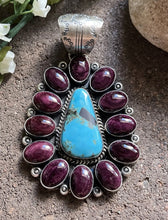 Load image into Gallery viewer, Navajo Sterling Silver Purple Spiny Oyster Turquoise Cluster Pendant. KY