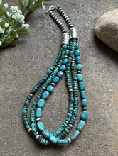 Load image into Gallery viewer, Sterling Silver Multi Strand Turquoise W Pearls Bead Necklace. 24 inch