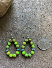 Load image into Gallery viewer, Sterling Silver Green Blue Turquoise Bead Loop Earrings.