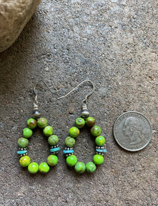 Sterling Silver Green Blue Turquoise Bead Loop Earrings.