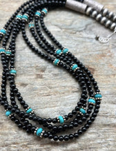 Load image into Gallery viewer, Sterling Silver Multi Strand Black Onyx with Turquoise Bead Necklace. 22 Inch