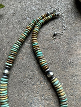 Load image into Gallery viewer, Sterling Silver Graduated Green Turquoise Bead Necklace. 19 inch