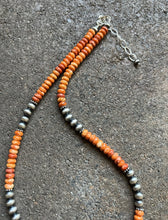 Load image into Gallery viewer, Sterling Silver Orange Spiny Oyster W Pearls Bead Necklace. 18 inch. Gift