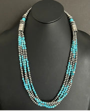 Load image into Gallery viewer, Sleeping Beauty Turquoise Multi Strand Sterling Silver Bead Necklace 28 inch