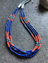 Load image into Gallery viewer, Sterling Silver Multi Strand Stone Lapis Bead Necklace. 24 inch