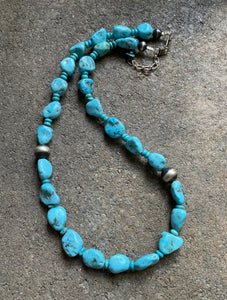 Sterling Silver Turquoise Bead Necklace. 18 inch