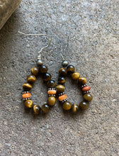 Load image into Gallery viewer, Sterling Silver Tiger’s Eye Spiny Oyster Bead Loop Earrings.