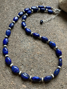 Sterling Silver Lapis W Pearls Bead Necklace. 18 inch