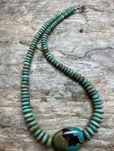 Load image into Gallery viewer, Sterling Silver Graduated Green Turquoise Bead Necklace. 18 inch