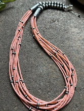 Load image into Gallery viewer, Sterling Silver Multi Strand Pink Coral W Pearls Bead Necklace 24 Inch