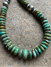 Load image into Gallery viewer, Sterling Silver Graduated Green Turquoise Bead Necklace. 18 inch