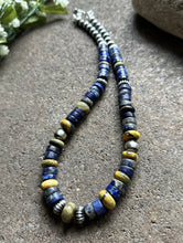 Load image into Gallery viewer, Sterling Silver Graduated Lapis Bumblebee Jasper Bead Necklace 18 inch