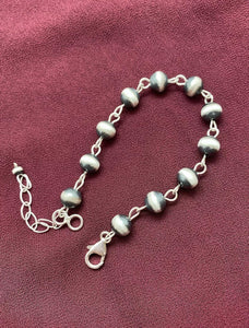 8mm Rosary Navajo Pearls Sterling Silver Bead Bracelet. 7 Inch