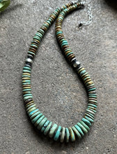 Load image into Gallery viewer, Sterling Silver Graduated Green Turquoise Bead Necklace. 19 inch