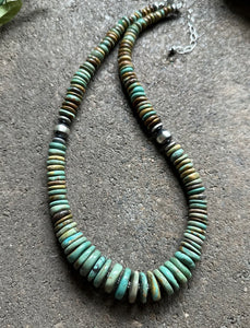 Sterling Silver Graduated Green Turquoise Bead Necklace. 19 inch