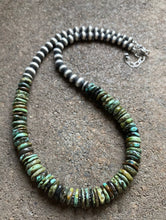 Load image into Gallery viewer, Sterling Silver Graduated Green Turquoise Bead Necklace. 18 inch