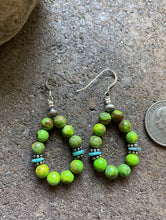 Load image into Gallery viewer, Sterling Silver Green Blue Turquoise Bead Loop Earrings.