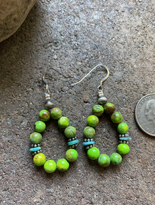 Sterling Silver Green Blue Turquoise Bead Loop Earrings.