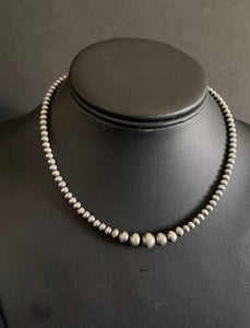 Sterling Silver 4mm Graduated Navajo Pearls Bead Necklace. 14 inch Choker