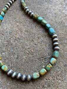 Sterling Silver Turquoise W Navajo Pearls Bead Necklace. 18 inch