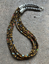 Load image into Gallery viewer, Sterling Silver Multi Strand Stone Tiger’s Eye Bead Necklace. 22 Inch.