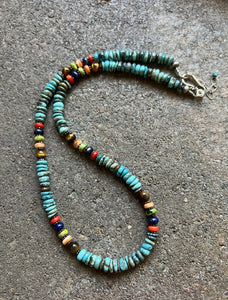 Sterling Silver Turquoise Multi Stone Bead Necklace. 18 inch. Gift